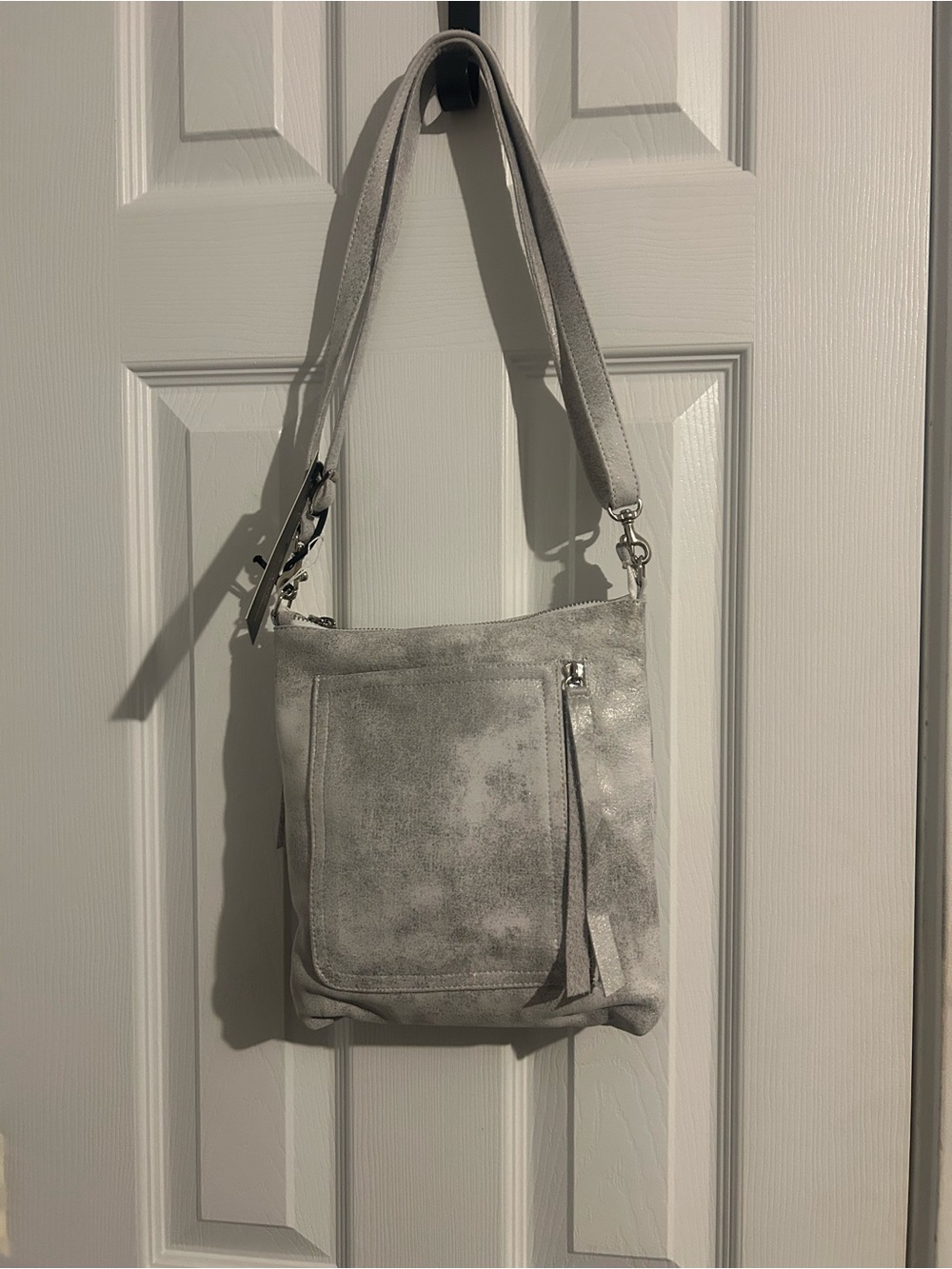 Carla Mancini Emma White Silver Metallic Leather Crossbody Bag Made in CA NWT